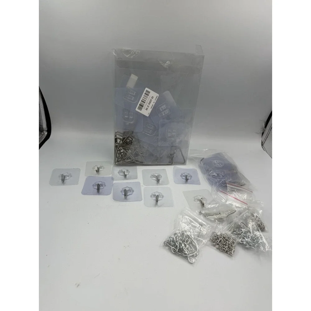 50+ PCS Stainless Steel Adhesive Sticky Hooks Heavy Duty Wall Hook & Chains